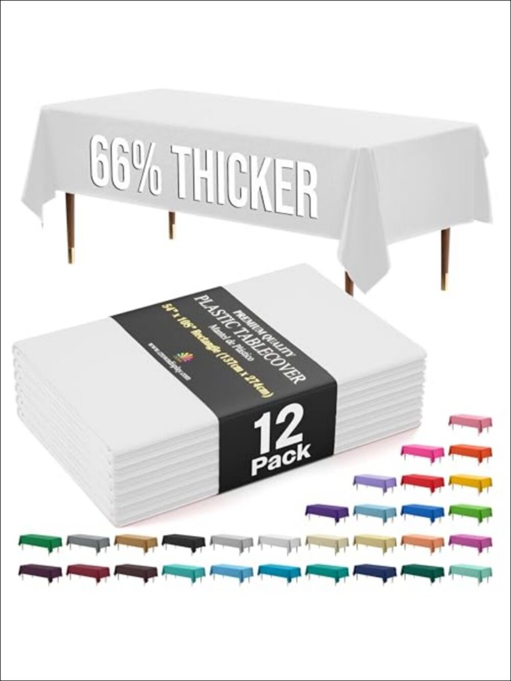 12 Pack Premium Plastic Tablecloths 54x108 Rectangle Disposable Table Covers